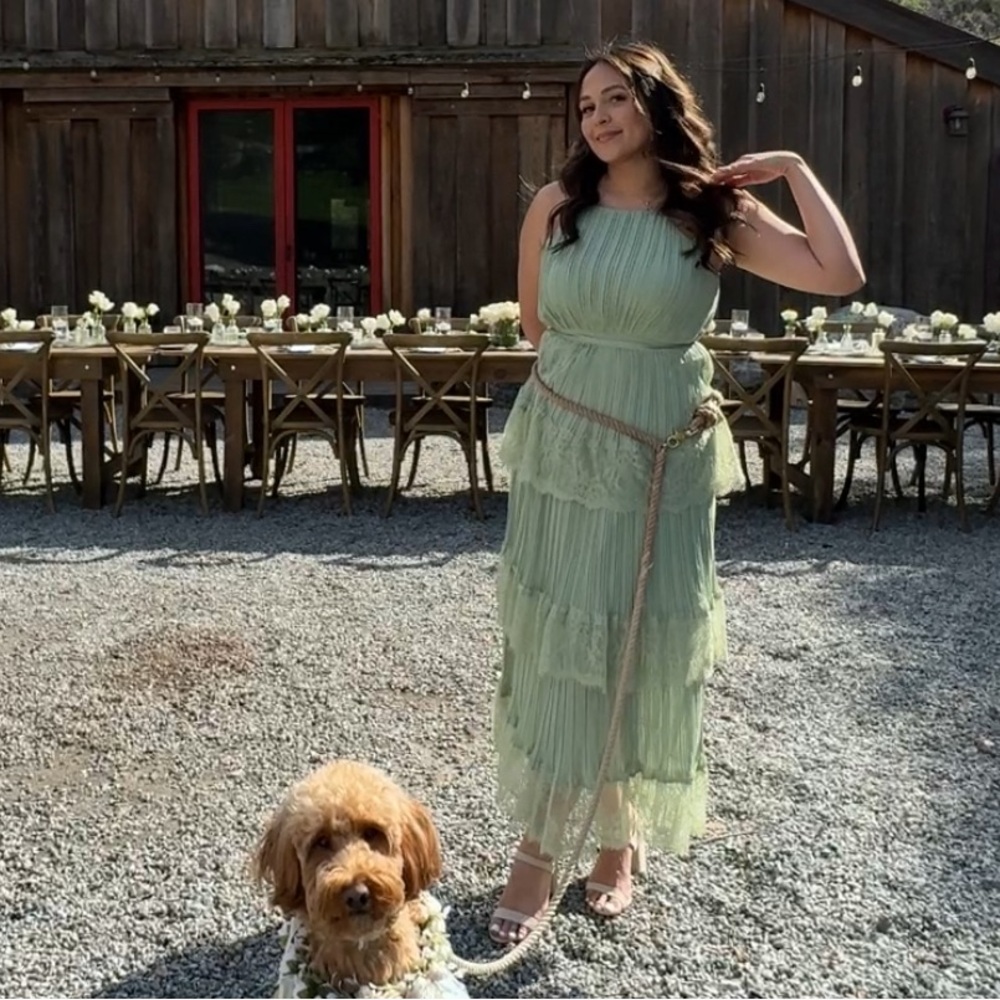 Came For Cocktails Sage Green Pleated Tiered Lace Maxi Dress style JMD12395